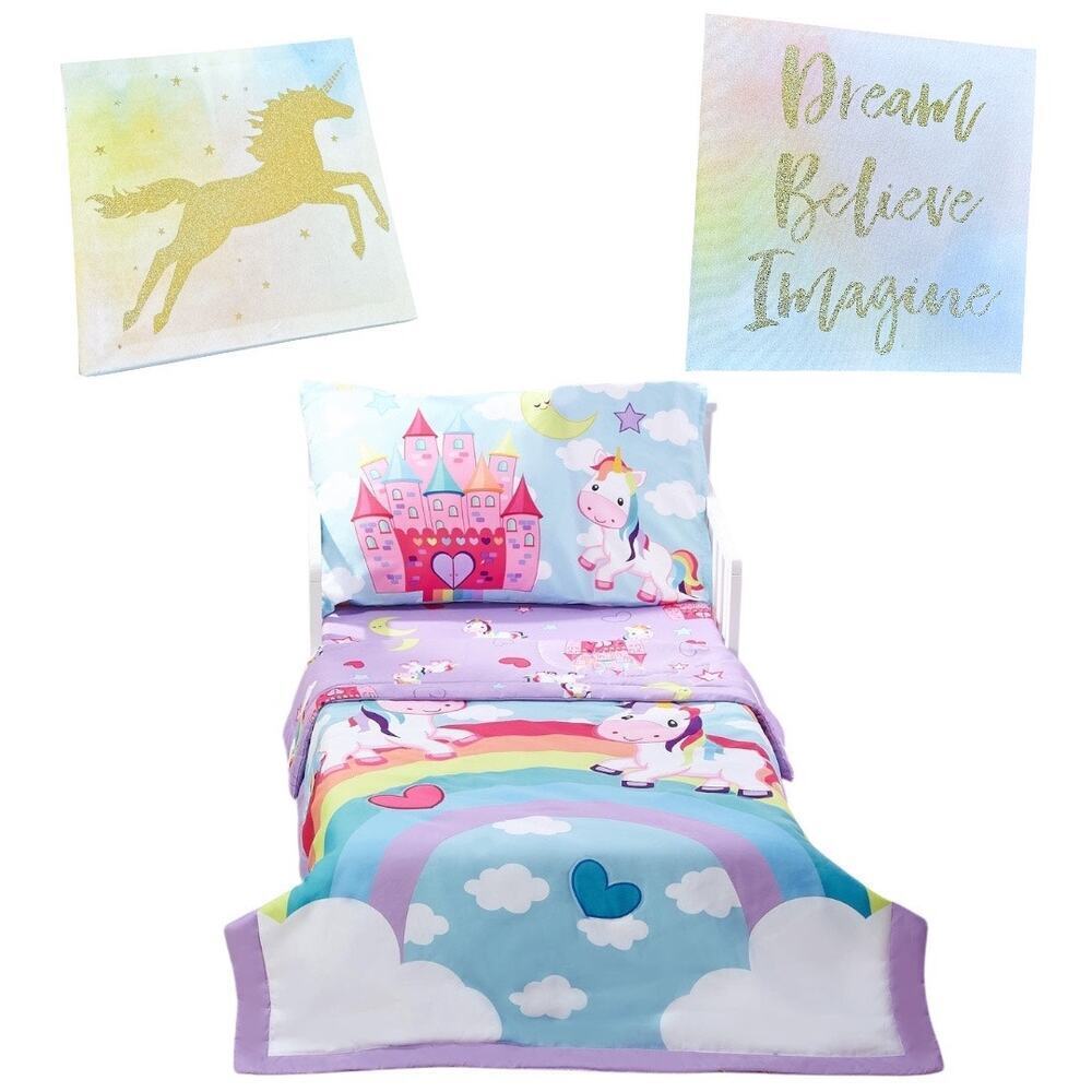 Unicorn Dreams Toddler Bedding Set 12x12 gold glitter Canvas Unicorn wall art​​